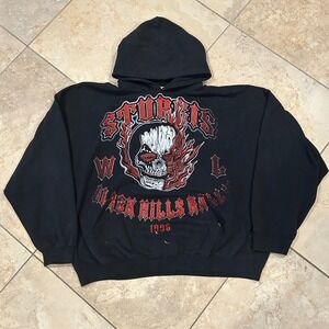 Vintage Sturgis Black Hills Rally 1996 Hoodie Men XL Black Red Skull Jacket Bike